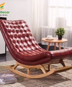 Ghế thư giãn bập bênh gỗ bọc da đỏ