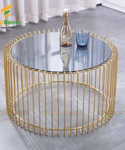 Bàn trà tròn kính mạ vàng đồng