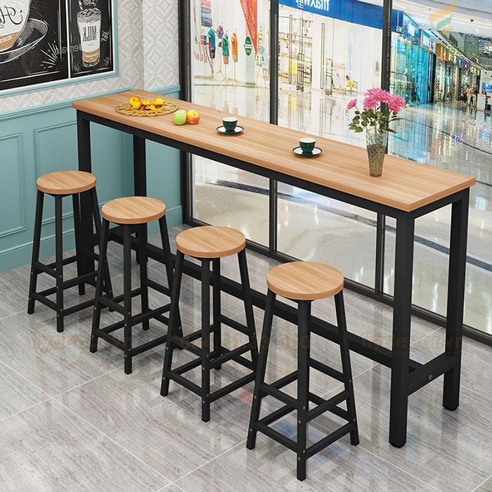 Mẫu bàn cafe chân sắt mặt gỗ MFC