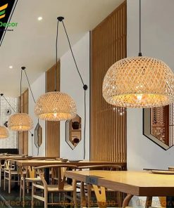 Chao đèn tre thả trần 2 lớp hình nấm