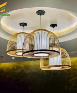 Hình ảnh đèn mây tre trang trí thả trần