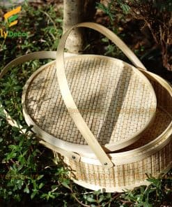 Giỏ đựng đồ có nắp hình tròn chất liệu tre tự nhiên