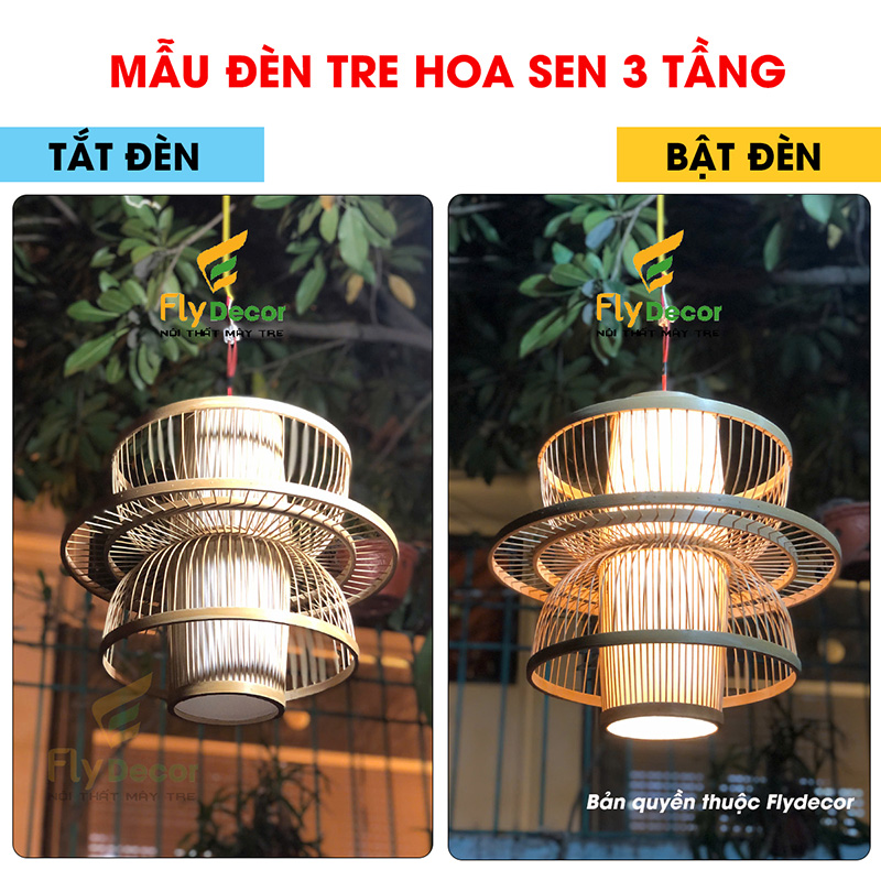 Ánh sáng tắt bật đèn mây tre đan hoa sen