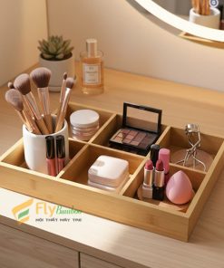 Kệ để mỹ phẩm chia ngăn tre cao cấp