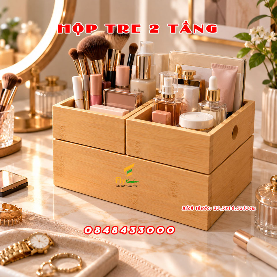 Hộp đựng mỹ phẩm 2 tầng
