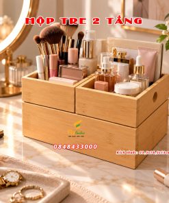 Kệ để mỹ phẩm bằng tre 2 tầng