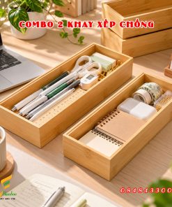 Khay đa năng xếp chồng tre tự nhiên