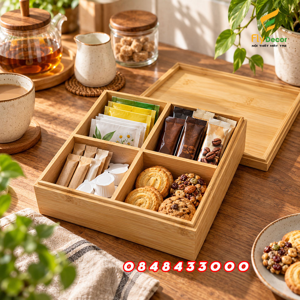 Khay đựng bánh kẹo bằng tre